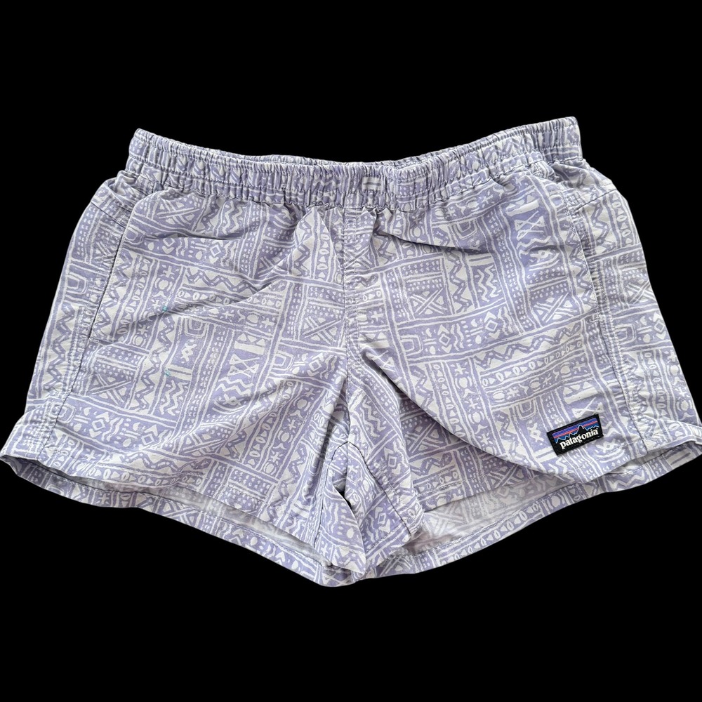 Patagonia Girls Large Purple White Tribal Geometric Baggies Shorts Active Swim